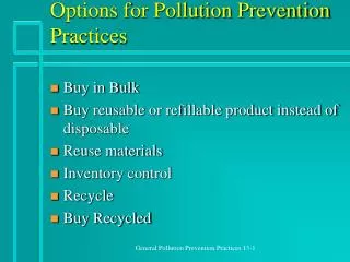Options for Pollution Prevention Practices