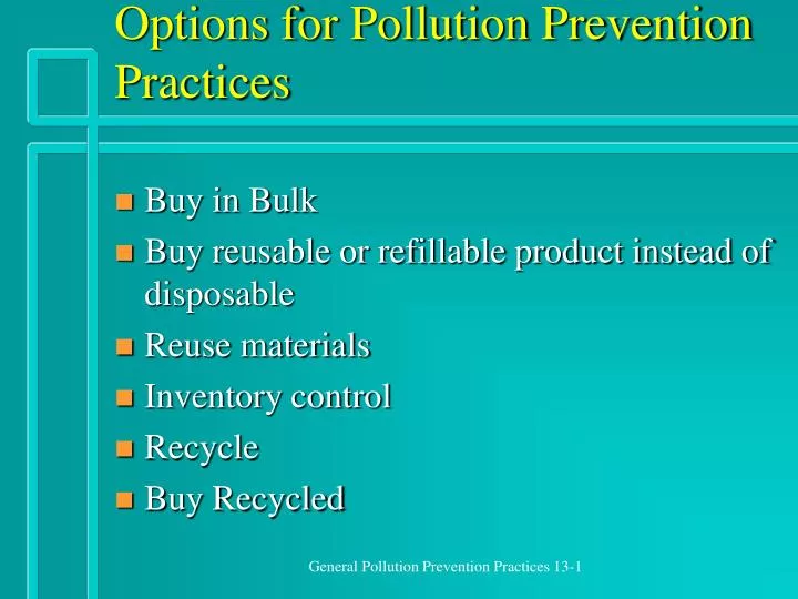 options for pollution prevention practices