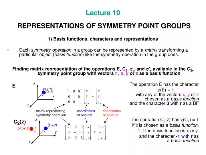 lecture 10 representations of symmetry point groups