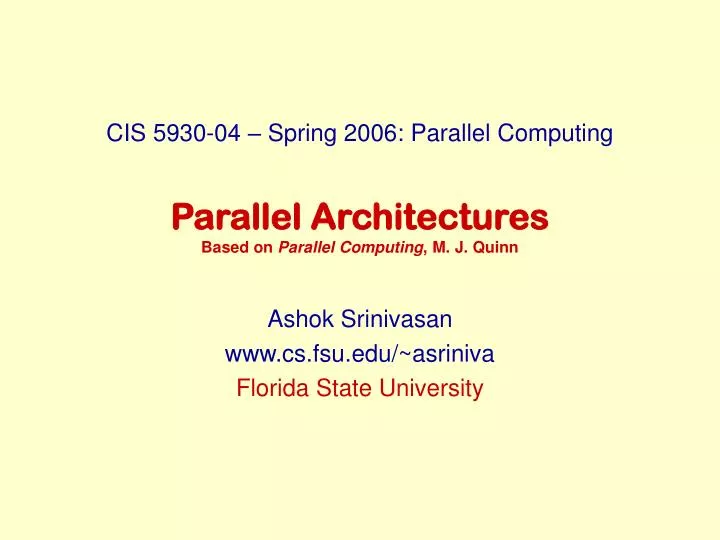 parallel architectures based on parallel computing m j quinn