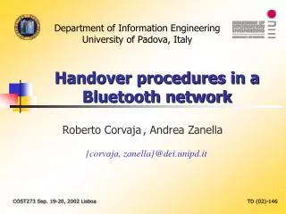 Handover procedures in a Bluetooth network
