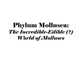 Phylum Mollusca: The Incredible-Edible (?) World of Molluscs