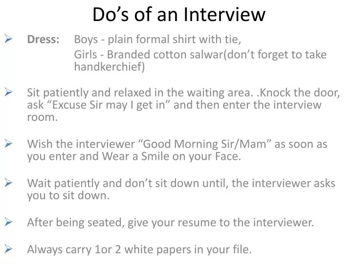do s of an interview