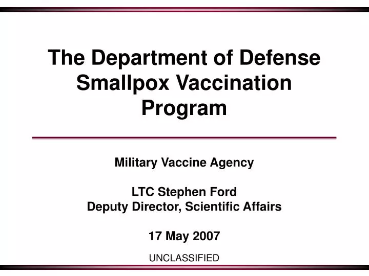 the department of defense smallpox vaccination program