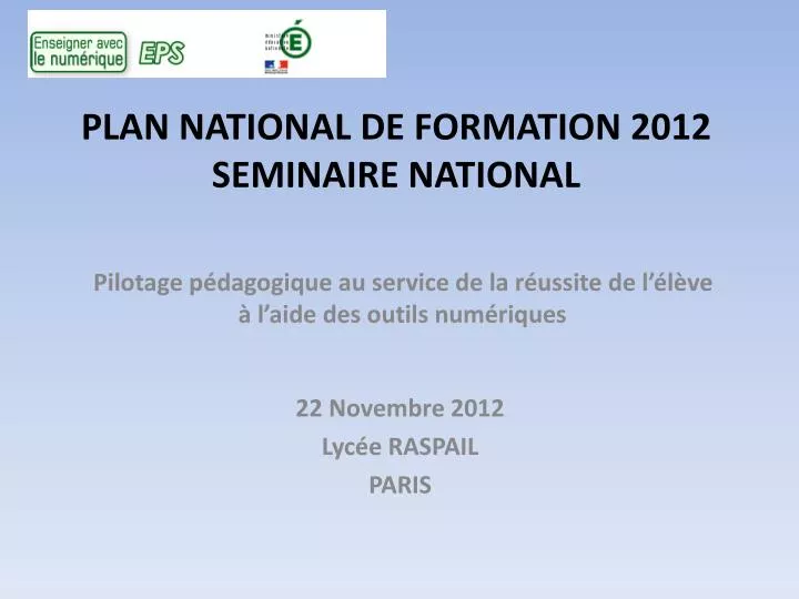 plan national de formation 2012 seminaire national