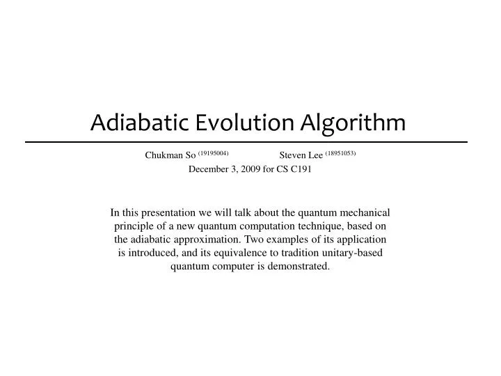 adiabatic evolution algorithm
