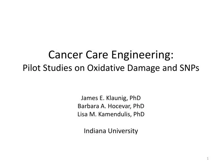 cancer care engineering pilot studies on oxidative damage and snps
