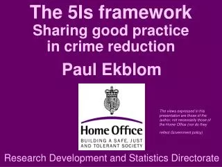The 5Is framework Sharing good practice in crime reduction
