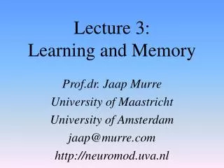 Lecture 3: Learning and Memory
