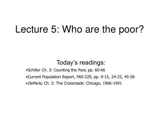 Lecture 5: Who are the poor?