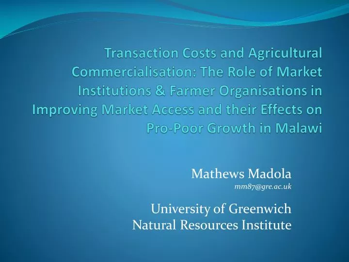 mathews madola mm87@gre ac uk university of greenwich natural resources institute
