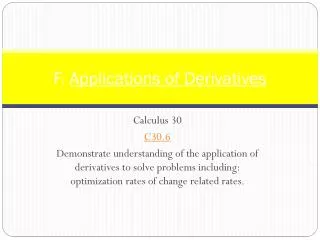 F. Applications of Derivatives