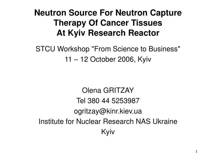 neutron source for neutron capture therapy of cancer tissues at kyiv research reactor