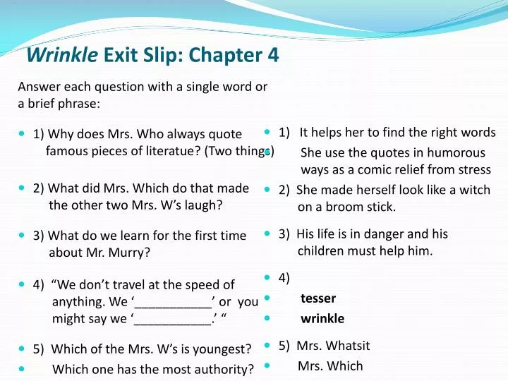 wrinkle exit slip chapter 4
