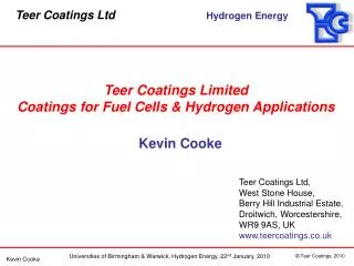 Teer Coatings Limited Coatings for Fuel Cells &amp; Hydrogen Applications