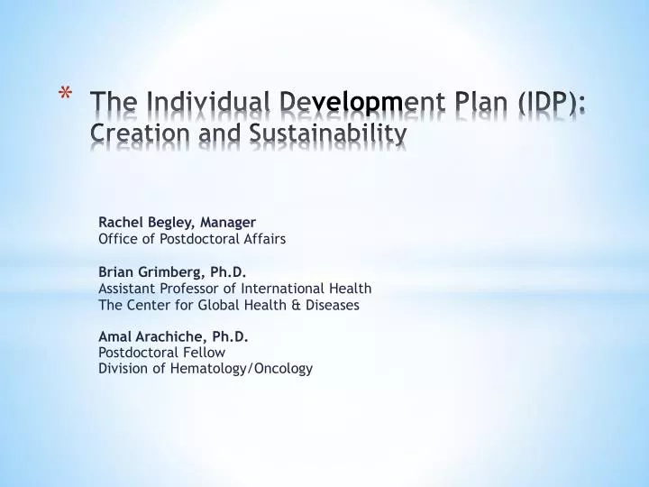 the individual de velopm ent plan idp creation and sustainability