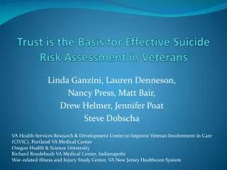 Trust is the Basis for Effective Suicide Risk Assessment in Veterans