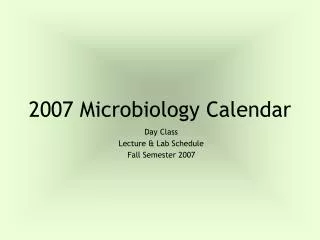 2007 Microbiology Calendar