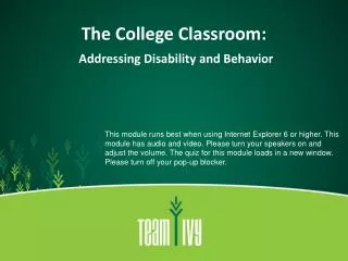 The College Classroom: Addressing Disability and Behavior