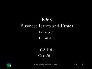 B368 Business Issues and Ethics