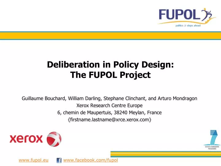 deliberation in policy design the fupol project
