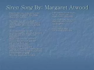 Siren Song By: Margaret Atwood