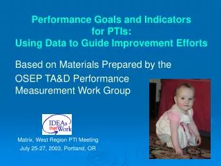 Performance Goals and Indicators for PTIs: Using Data to Guide Improvement Efforts