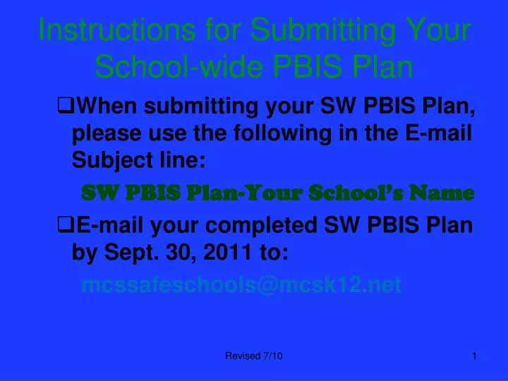 instructions for submitting your school wide pbis plan