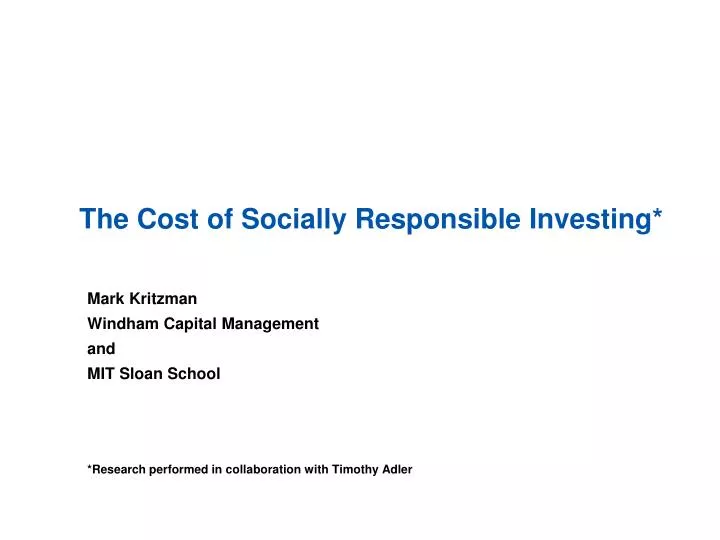 the cost of socially responsible investing