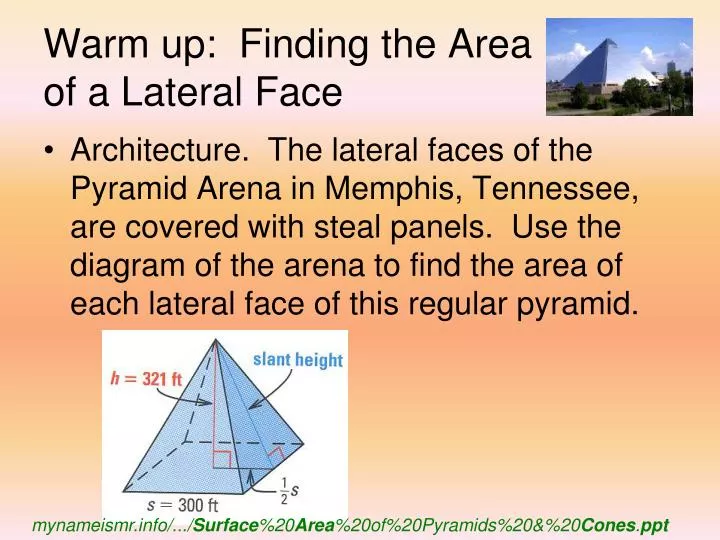 warm up finding the area of a lateral face