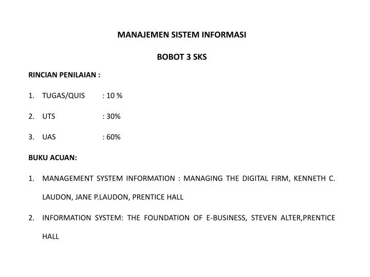 manajemen sistem informasi bobot 3 sks