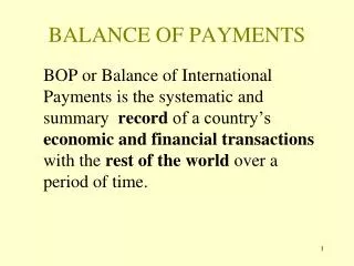 BALANCE OF PAYMENTS