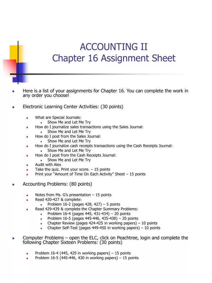 accounting ii chapter 16 assignment sheet