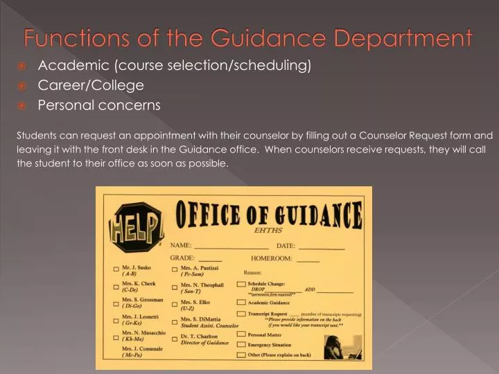 functions of the guidance department