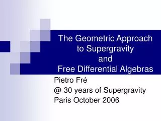 The Geometric Approach to Supergravity and Free Differential Algebras