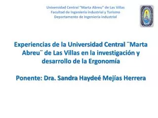 Universidad Central “Marta Abreu” de Las Villas Facultad de Ingeniería industrial y Turismo