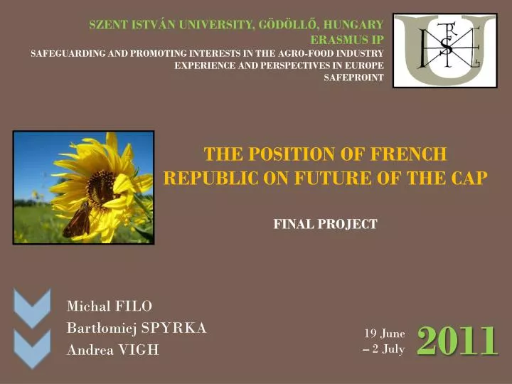the position of french republic on future of the cap final project