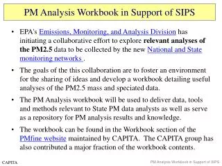 PM Analysis Workbook in Support of SIPS