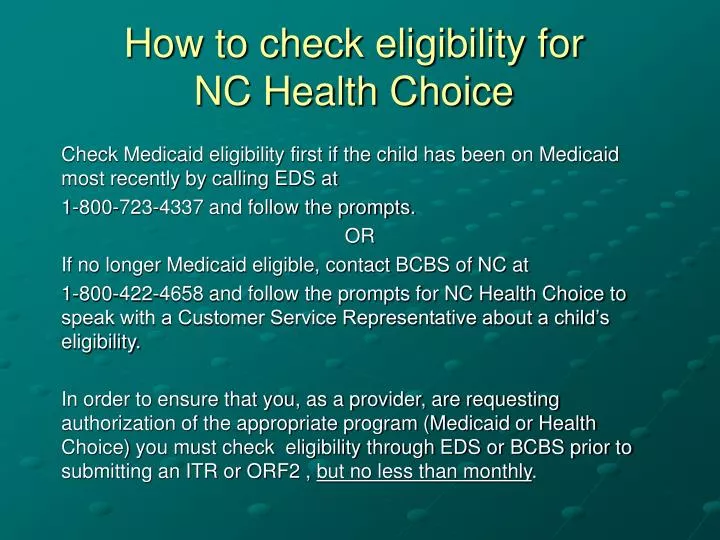 how to check eligibility for nc health choice