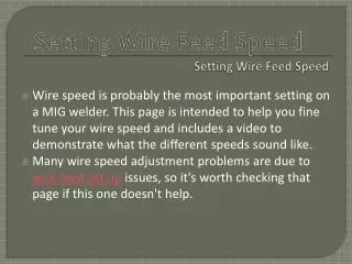 Setting Wire Feed Speed