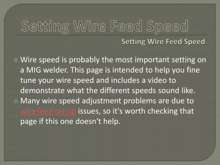 setting wire feed speed