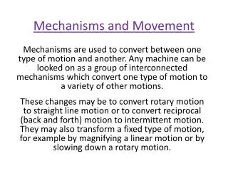Mechanisms and Movement