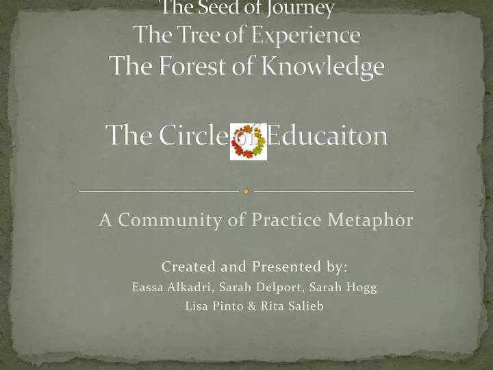 the seed of journey the tree of experience the forest of knowledge the circle of educaiton