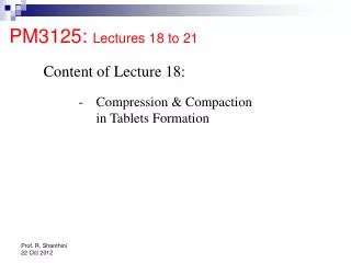 PM3125: Lectures 18 to 21