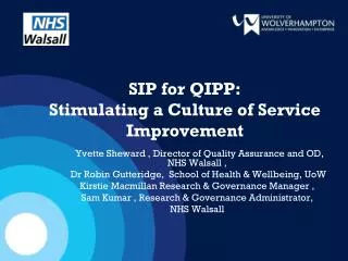 SIP for QIPP: Stimulating a Culture of Service Improvement