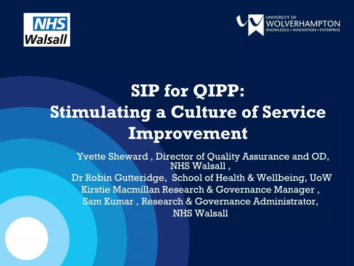 sip for qipp stimulating a culture of service improvement