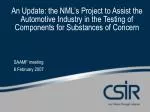 NML Project Update: Supporting Automotive Industry Compliance with Hazardous Substance Testing - slide 1