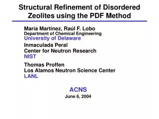 Structural Refinement of Disordered Zeolites using the PDF Method