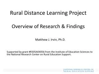 Rural Distance Learning Project Overview of Research &amp; Findings