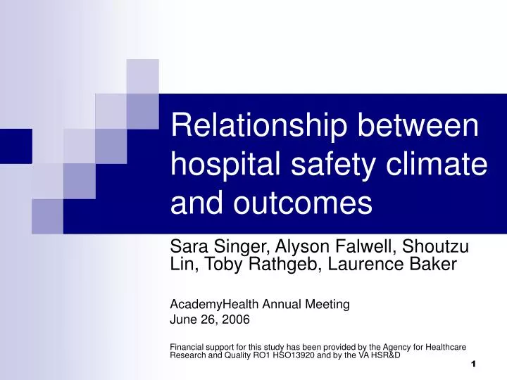 relationship between hospital safety climate and outcomes